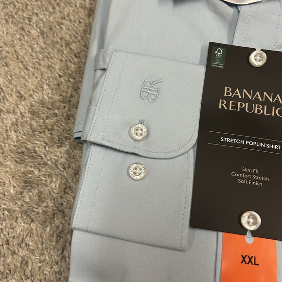 Banana Republic Stretch Poplin Shirt Men's XXL Sky Blue Slim Fit New with Tags‎ - Picture 8 of 8